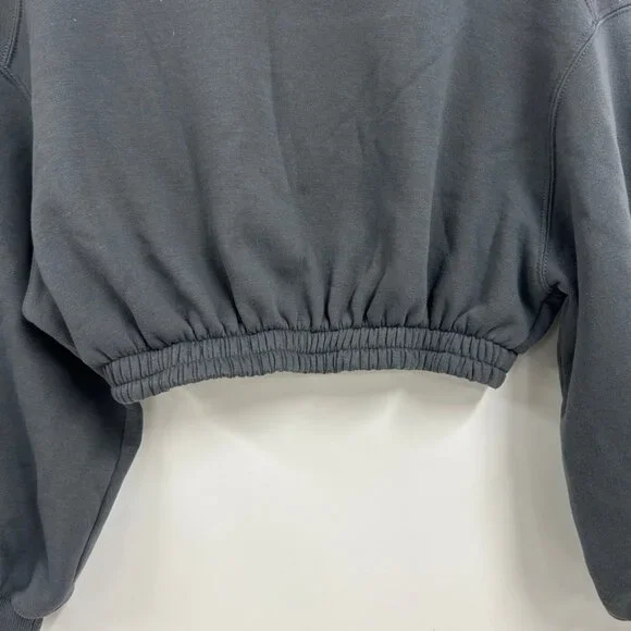 Zara Cropped Sweatshirt Medium Balloon Sleeve Elastic Hem Minimalist Athleisure - Picture 3 of 8